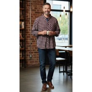 River Trail Plaid Flannel Regular Fit Button Shirt Fall Weather Mens Size XL